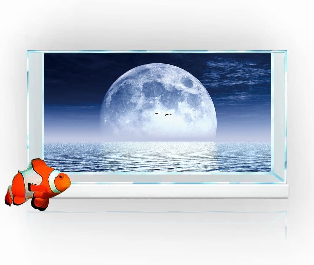 Moon Aquarium Background,Cool Sea Galaxy Parallel Space Themed Fish Tank Background, Cool Terrarium Background 48X24IN with 8 EVA Double-Sided Tape