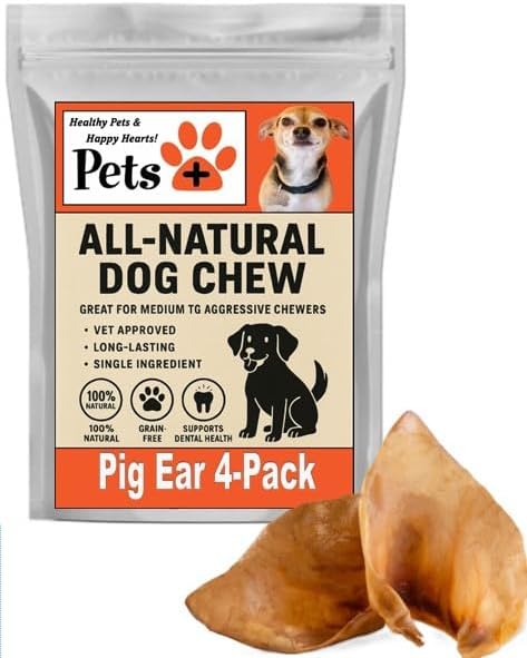 Pets Plus Premium Dog Treats – Pig Ears, 4 Pack | All-Natural, High-Protein Chews for Dogs, Long-Lasting Treats for Dental Health, Training & Boredom Relief