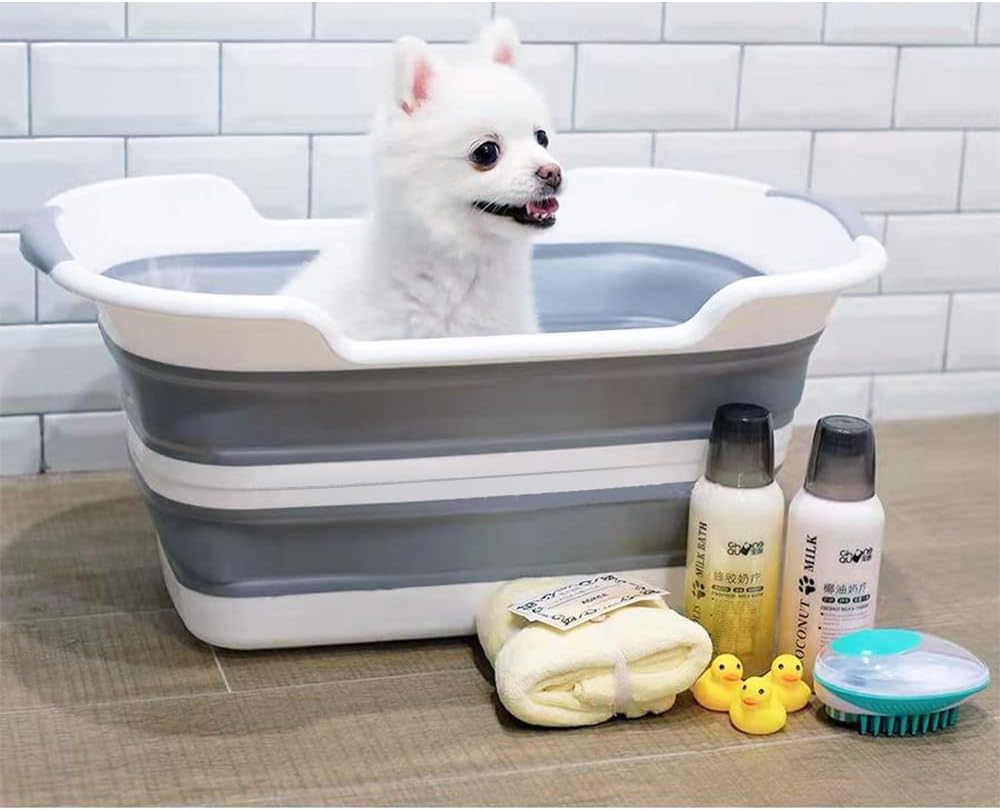 7.1 Gal/27L Multipurpose Collapsible Pet Bathtub Upgraded with Drainage Hole and Pet Hair Collector for Bathing/Shower, Portable Laundry Basket-Foldable Bathing Tub-Storage Organizer.