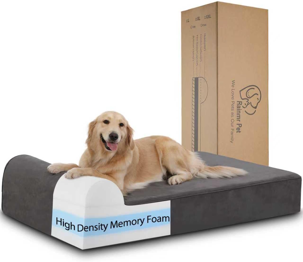 Large Orthopedic Dog Bed, 7" Memory Foam with Waterproof Liner, Chew Resistant Microsuede Cover, Removable and Washable, for Indoor, Outdoor, and Car Use, Nonskid Base, 48"x30" L Grey