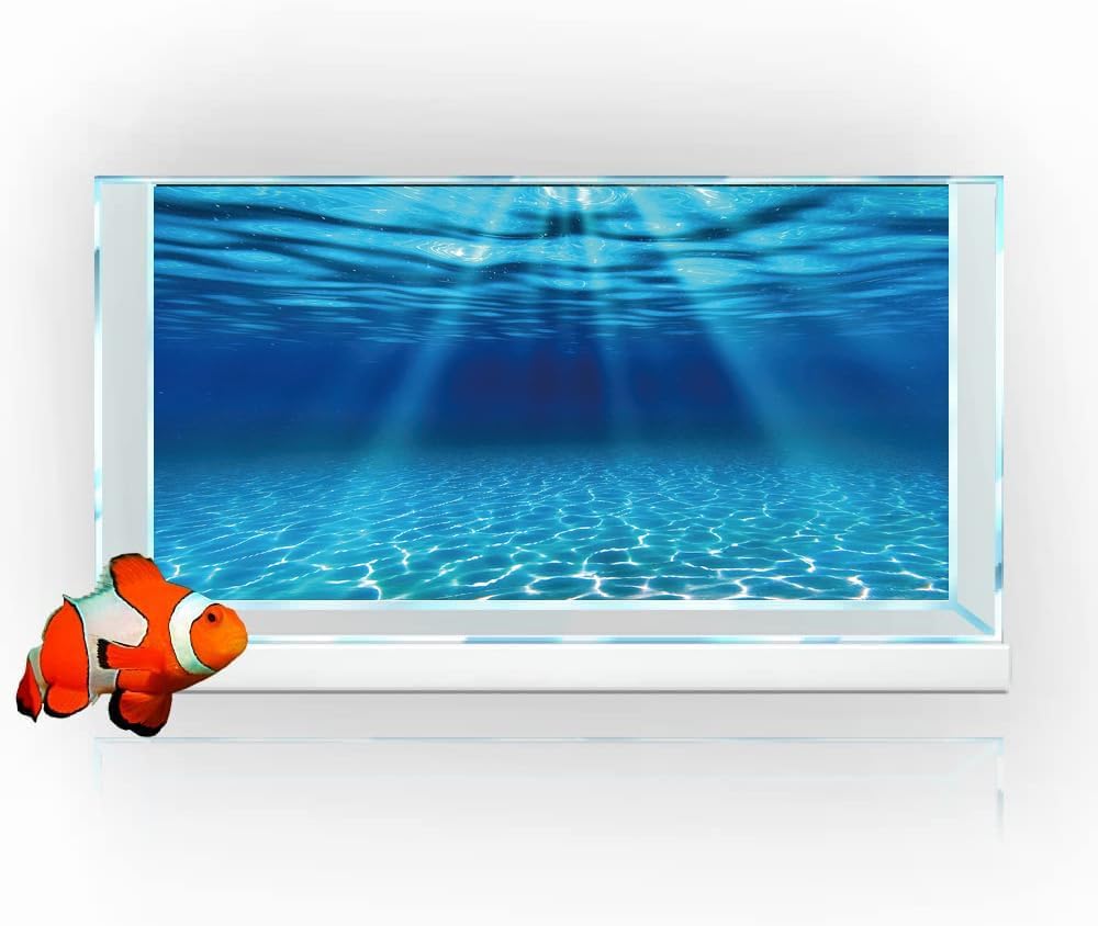 Natural Undersea Aquarium Background, Underwater Ocean Sunlight Fish Tank Background 30X18IN with 8 EVA Double-Sided Tape
