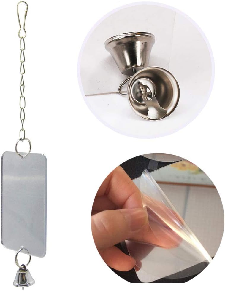 Acrylic Bird Mirror for Small Birds, Parrot Cage Toys 1PC (4.72" x 3.14") – Clear Unbreakable Hanging Mirror Cage Accessory for Parakeet, Cockatiel, Conure, Lovebirds, Budgies