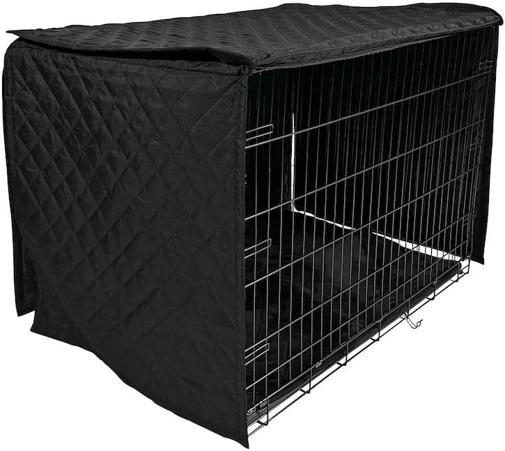 4Knines Quilted Dog Crate Cover – Heavy-Duty, Water-Resistant Fabric for Indoor/Outdoor Use – Durable Travel Cage Cover for Training, Weather Protection – Fits 48-Inch Crates – Black