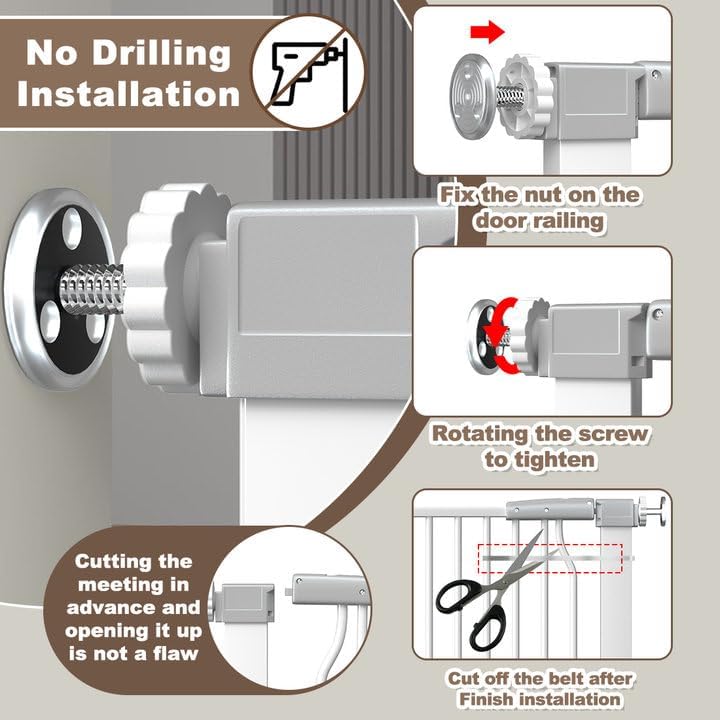 41" Extra Tall Baby Gate for Doorway, 32.6-40.5'' Metal Pet Baby Safe Gate, Extra Wide Pressure Mounted Child Door with Expansion Kit, No Drilling Cat Fence Indoor, No Climb Cat Proof Gate, White