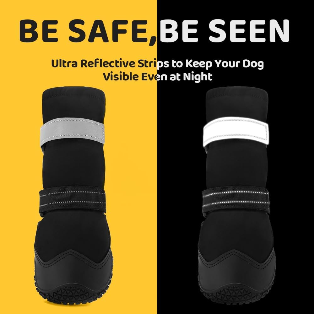 Hcpet Dog Shoes, Dog Boots & Paw Protectors for Winter Snowy Days, Rainy Weather, Outdoor Anti-Slip Sole Dog Booties for Hardwood Floor Black-Leg 3
