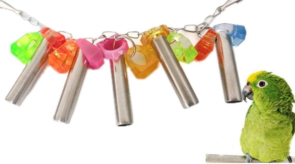 Litewoo Bird Stainless Steel Bells Pipe Bite Toy Hanging Swing Stand String Chew Toy Durable for Small Parrot Parakeet Cockatiel Conure Lovebird Budgie