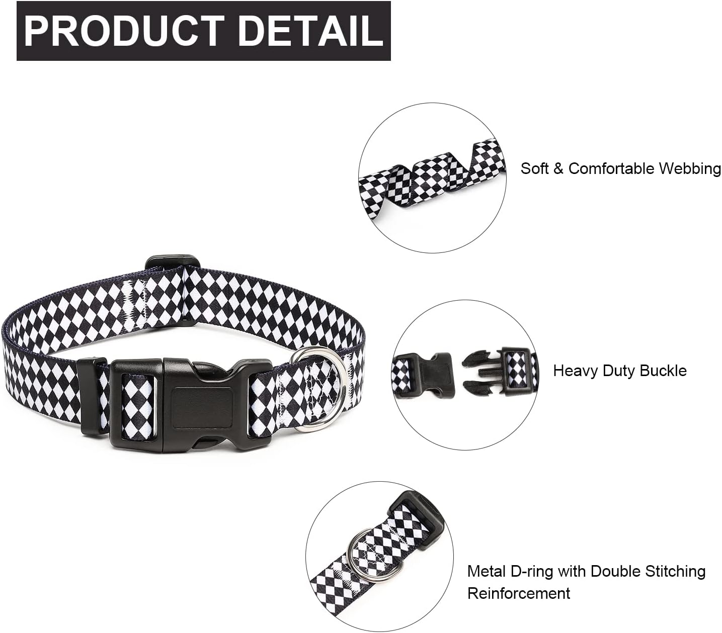 Mercano Adjustable Dog Collar - Special Design Patterns, Soft Nylon Comfortable Durable Pet Collar for Small Medium Large Dogs (M, Rhomb)