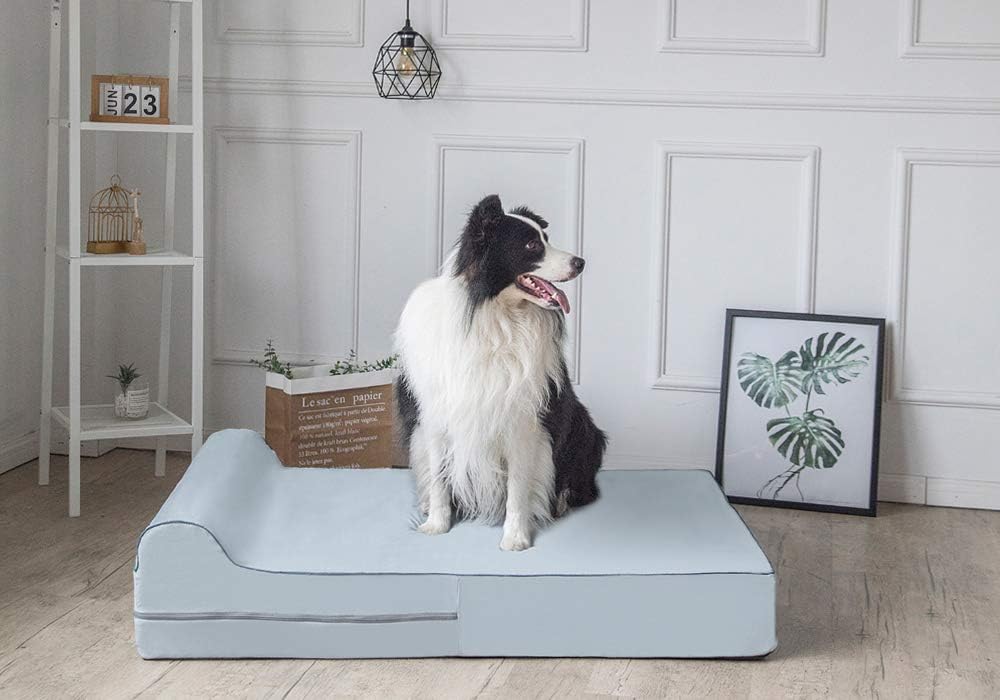 KOPEKS Orthopedic Memory Foam Dog Bed 7" Inch Thick Extra Large Dog Bed With Pillow Grey 50"x34"x10" Includes Waterproof Liner and Durable Removable Cover With Smart Design