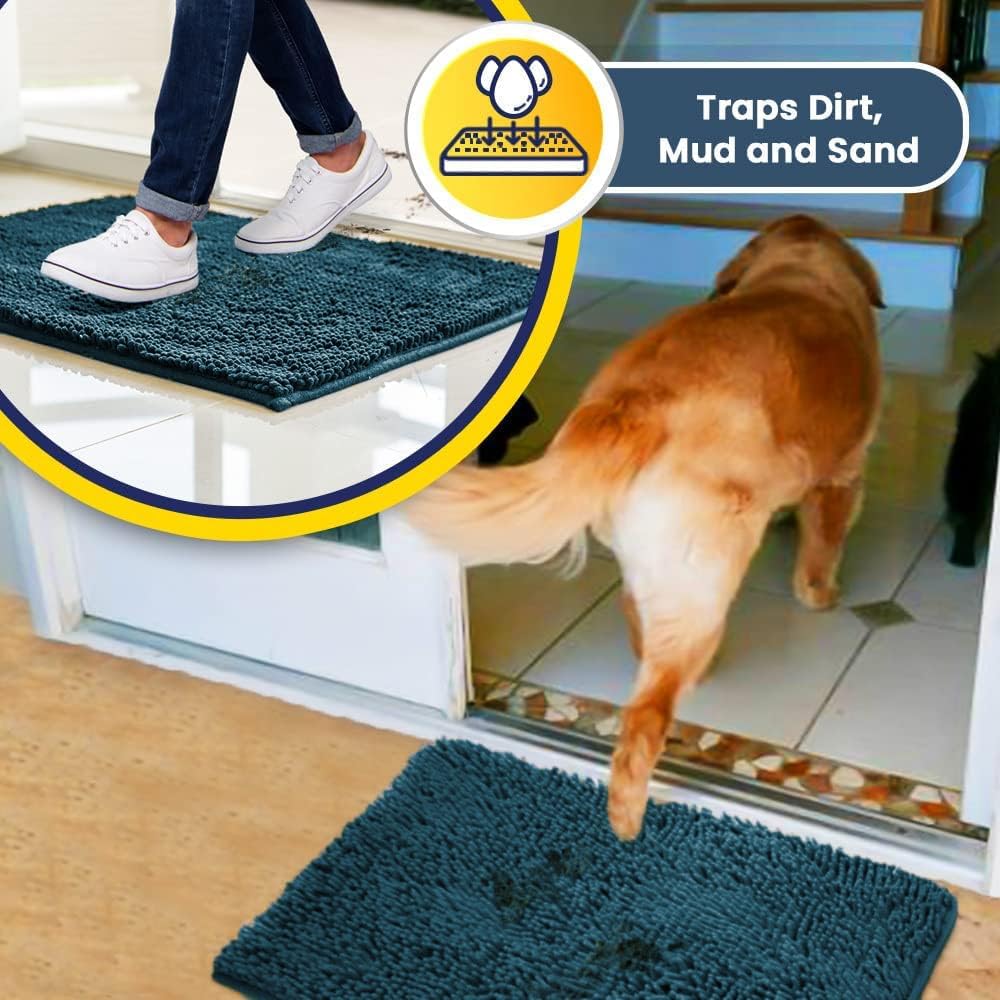 Muddy Mat® Shown on TV – Super Absorbent Door Mat Indoor, Microfiber Quick Dry Chenille Entryway Rug, Non-Slip Front Door Mat, Indoor Mats for Entryway, Machine Washable Pet Rug, Atlantic Blue 36"x72"