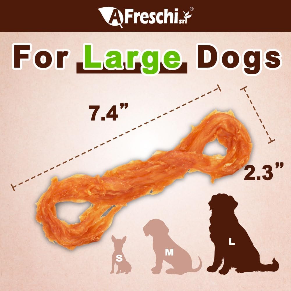 AFreschi Turkey Tendons for Dogs, USA-Sourced, Healthy Dog Treats, Rawhide-Free Puppy Chews, Long Lasting, All Natural, Hypoallergenic Dog Treats for Large Breeds, 10 oz Pack Rope (L)