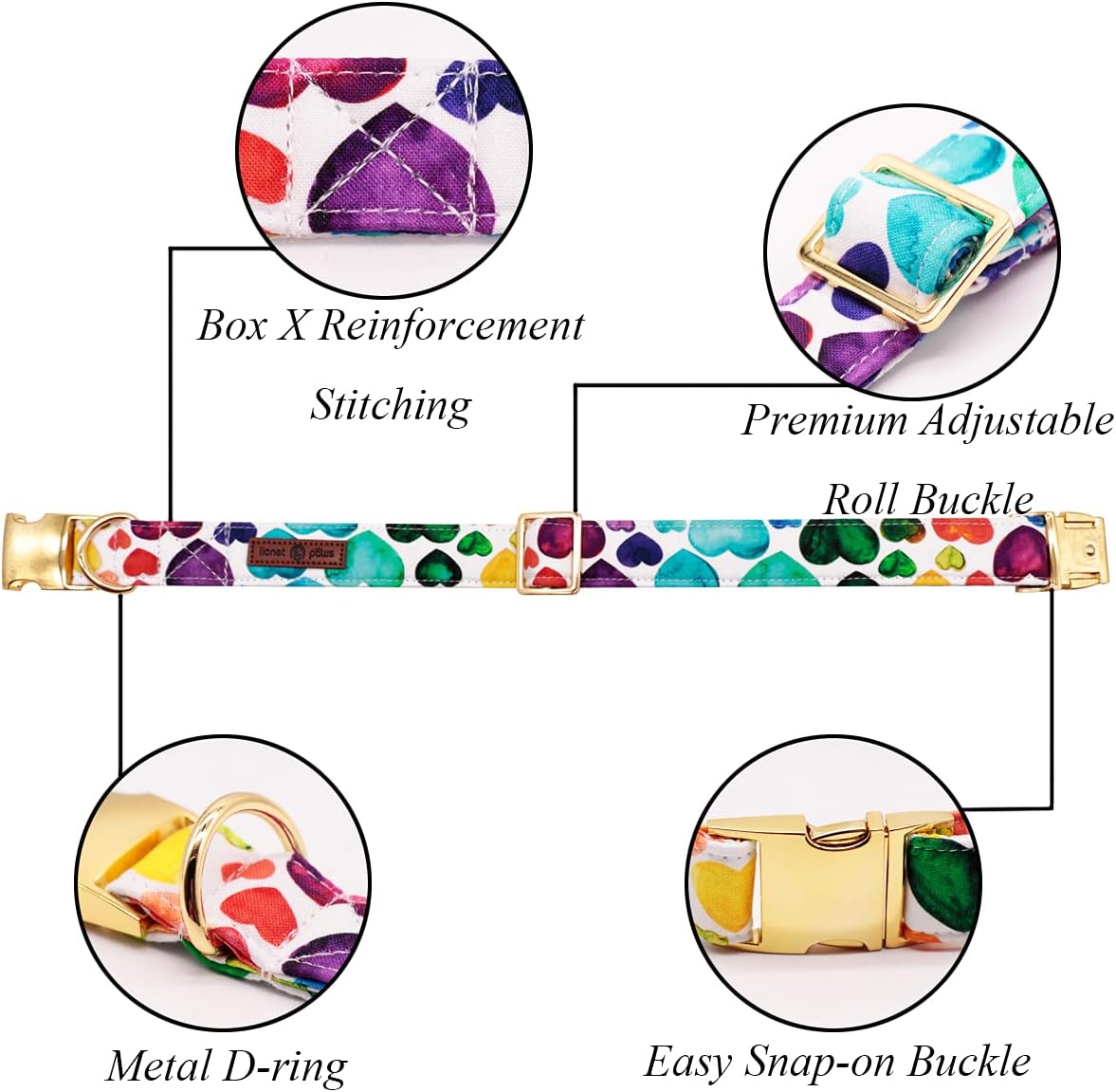 Lionet Paws Valentine's Day Dog Collar with Bowtie, Soft and Comfortable, Adjustable Collar for Medium Dogs, Neck 13.5-22 inches