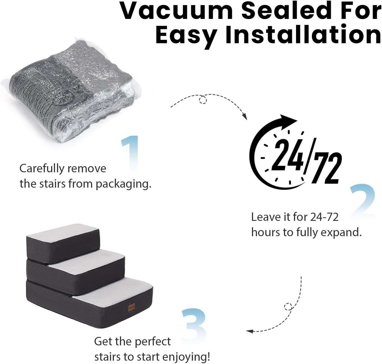 3-Step Adjustable Dog Stairs for Sofa and Couch, Dog Steps for Small Dogs and Cats, Foldable Pet Stairs for Low Bed Climbing, Non-Slip Pet Step Indoor, Grey