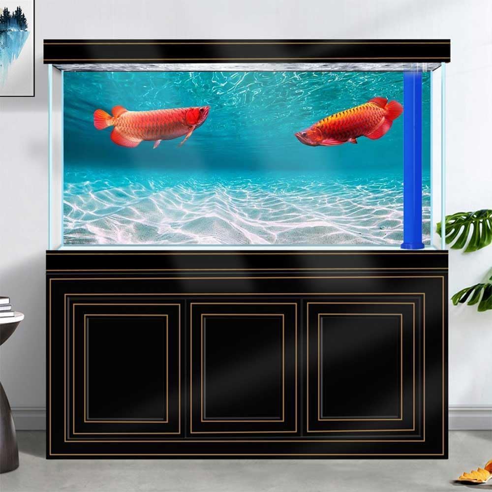 36X20IN Natural Undersea Aquarium Background, Undersea Beach Fish Tank Background, with 8 EVA Double-Sided Tape