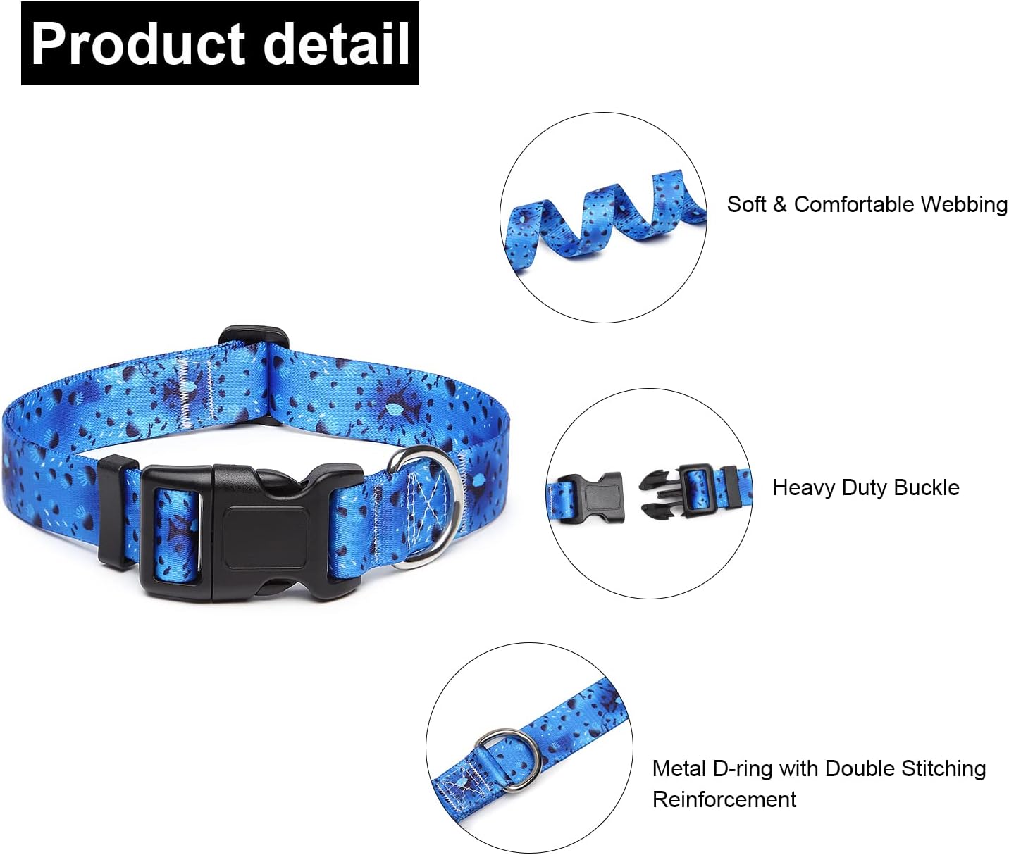 Mercano Adjustable Dog Collar - Special Design Patterns, Soft Nylon Comfortable Durable Pet Collar for Small Medium Large Dogs (XS, Blue Ocean)