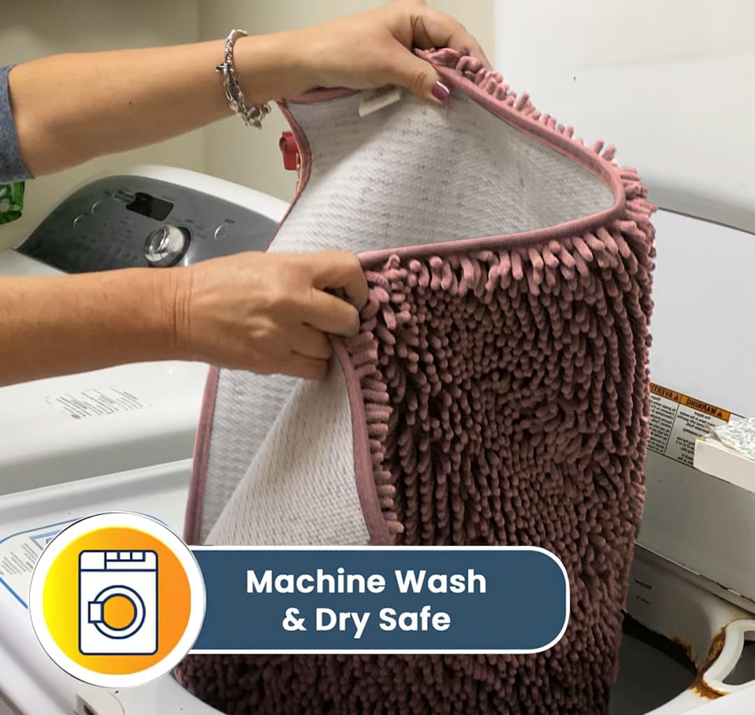 Muddy Mat® Original Dog Door Mat for Muddy Paws, Super Absorbent Microfiber, Non-Slip Washable Pet Rug, Quick Dry Chenille Entryway Carpet, Machine Washable Indoor Outdoor mat, Pink 35"x60"