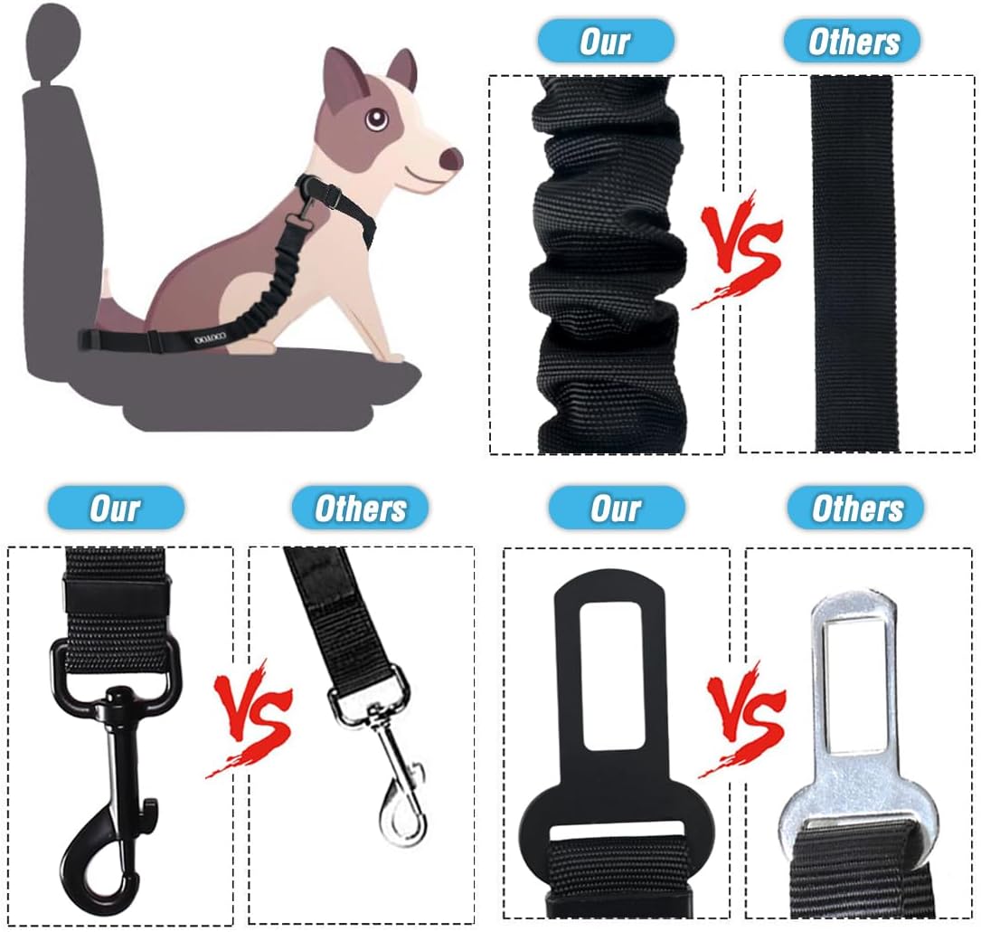 COOYOO Dog Seat Belt, Durability Retractable Dog Car Harness Adjustable Dog Seat Belt for Vehicle Nylon Pet Safety Seat Belts Heavy Duty & Elastic
