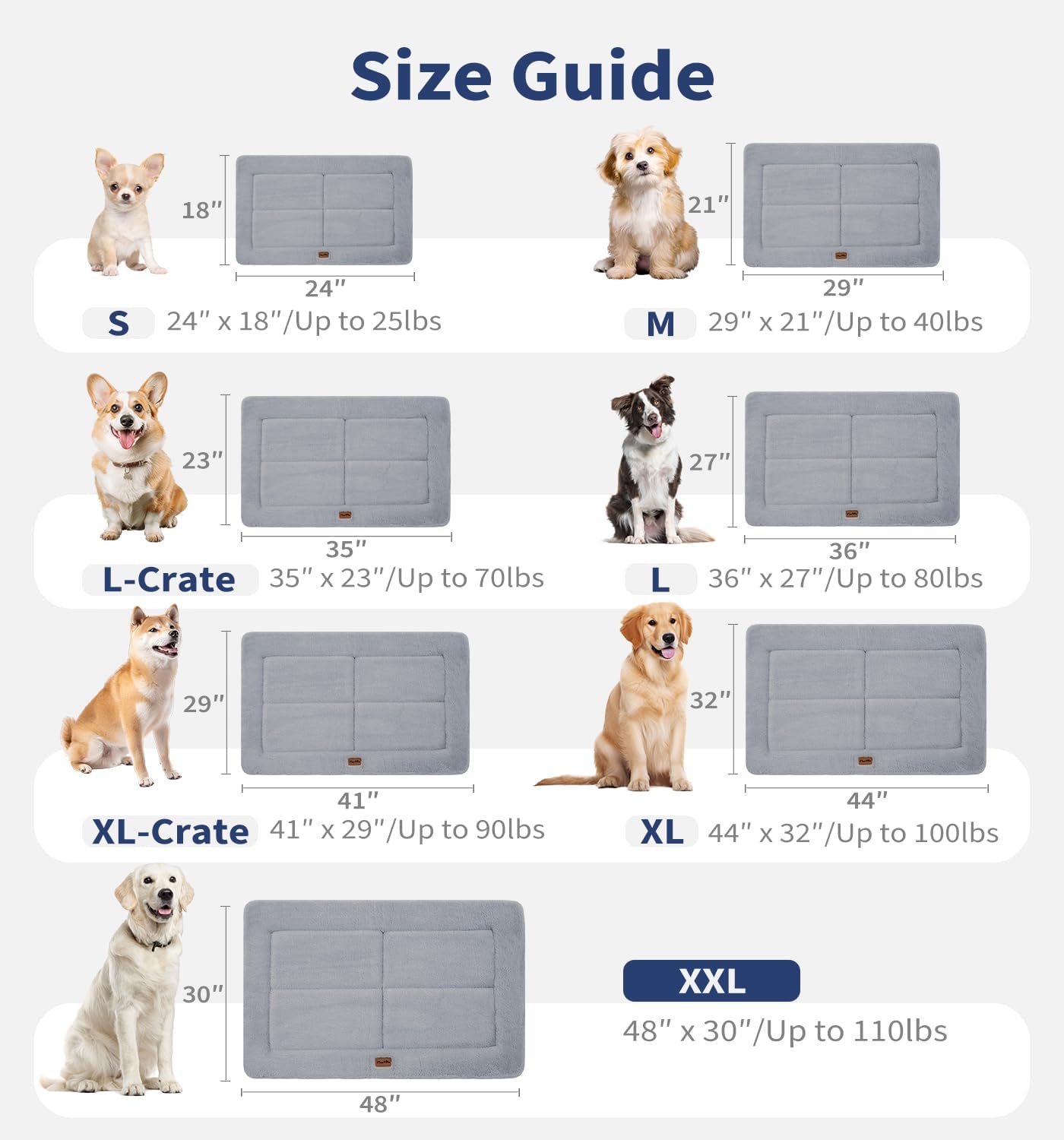 MADE 4 PETS Dog Crate Pad Bed for Medium Large Dogs, Washable & Reversible, Anti-Slip Kennel Mat for Cozy Sleeping, Soft Fluffy Dog Bed for Indoor & Outdoor Use, 35"x23", Gray