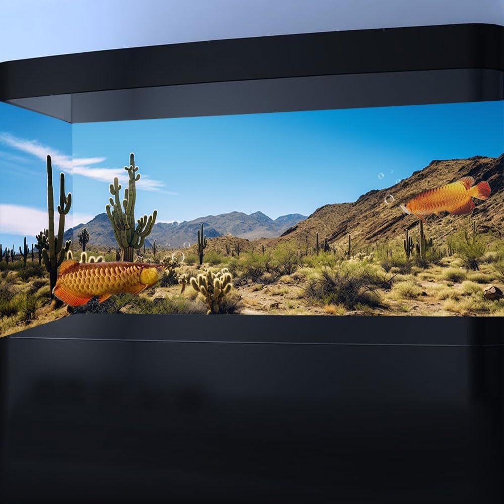 Reptile Habitat Background, Retro Desert Oasis Cactus Terrarium Background 48X24 in Background with 8 EVA Double-Sided Tape