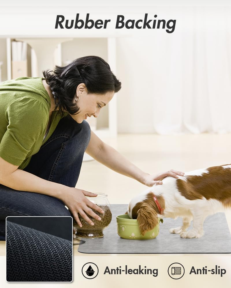 MontVoo-Absorbent Pet Feeding Mat-No Stains Pet Mat for Food and Water Bowl-Quick Dry Cat & Dog Food Mat Water Dispenser Mat-Pet Supplies Mat-Dog Water Bowl Mat for Messy Drinker Light Grey