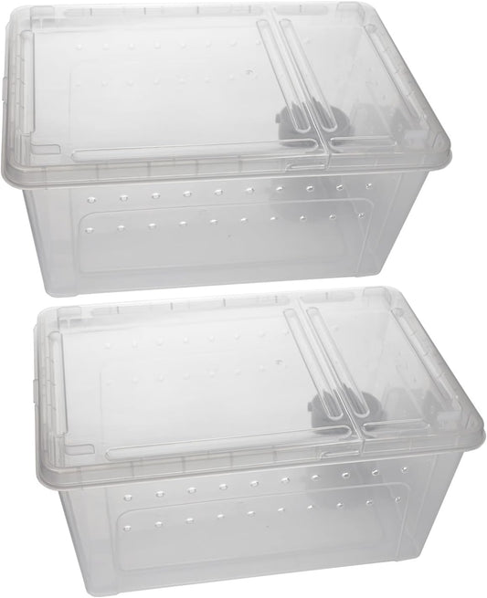 OMEM Portable Reptile Terrarium Habitat for Mini Pet Houses Breathable Holes Stackable Container (2PCS-L)