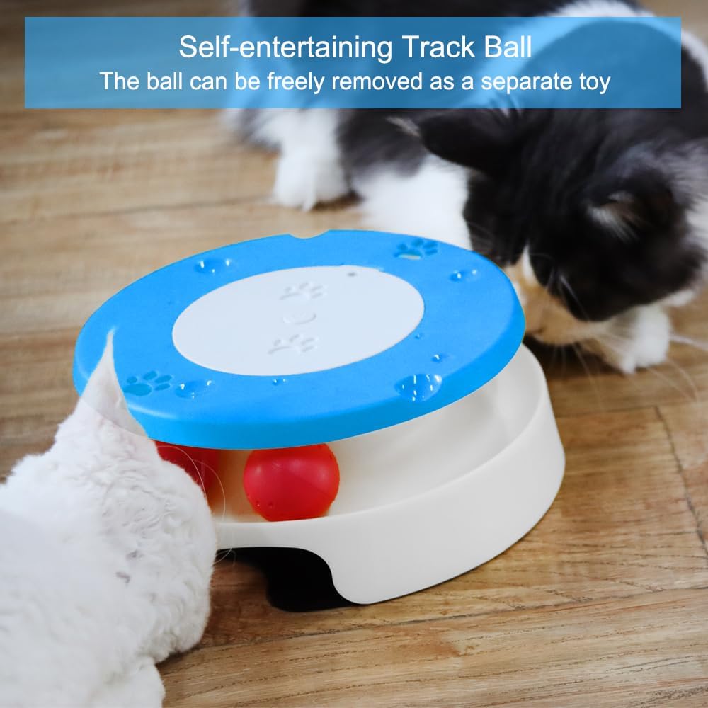 LASOCUHOO 2-in-1 Automatic Cat Toy with Track & Jumping String – Interactive Electric Toy with Rolling Balls & Bell, Battery-Powered (3 AA), Auto Shut-Off for Multi-Cat Play