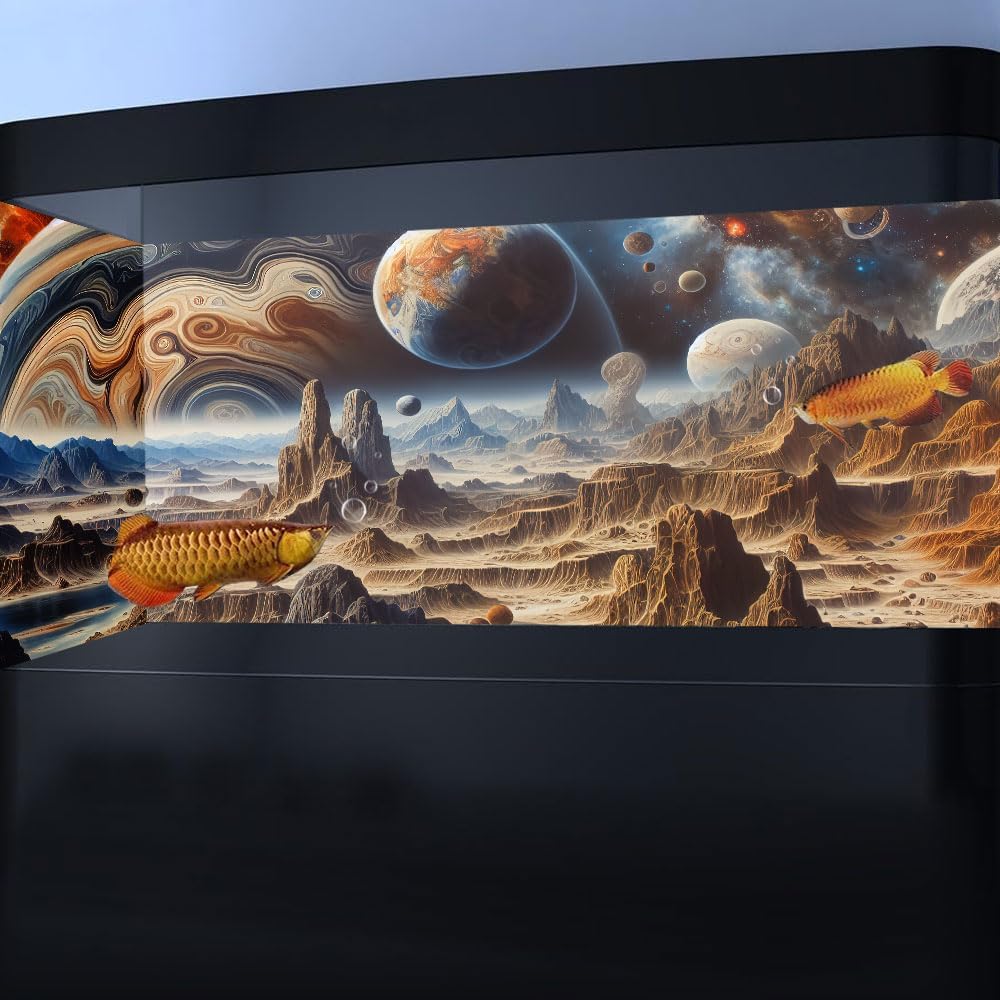 48X18IN Cosmic Spaceterrarium Background, Cool Parallel Space Themed Aquarium Reptile Habitat Background, Aquarium Background with 10EVA Double-Sided Tape