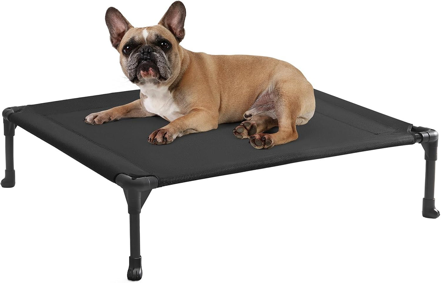 Veehoo Outdoor Elevated Dog Cot Bed, Cooling Raised Pet Bed for Medium Dogs, Washable Breathable Mesh Hammock Bed with No-Slip Feet, Indestructible Ground Off Training Platform Cot-32"x25" Black