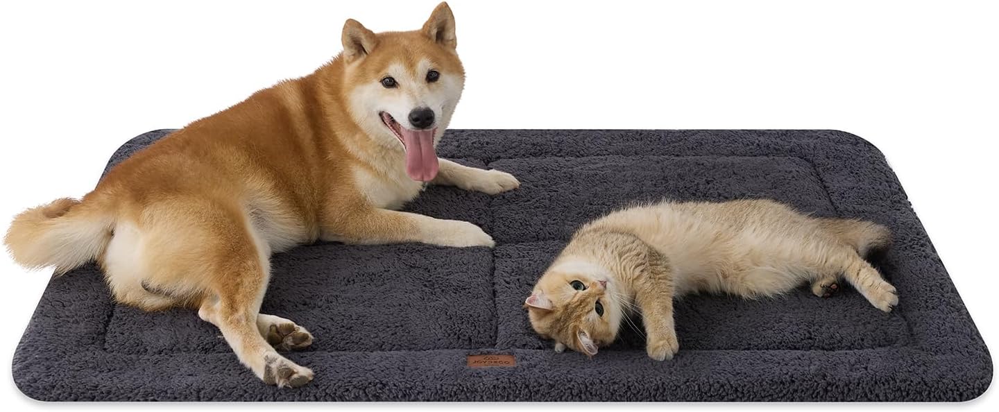 Joydeco Low Profile Dog Crate Mat Reversible Bed Pad, Washable Dog Pad Mat with Ultra Soft Fleece, Compact Design Kennel Beds Mats for Extra Large Jumbo Medium Small Pets, 48" x 30" Dark Gray