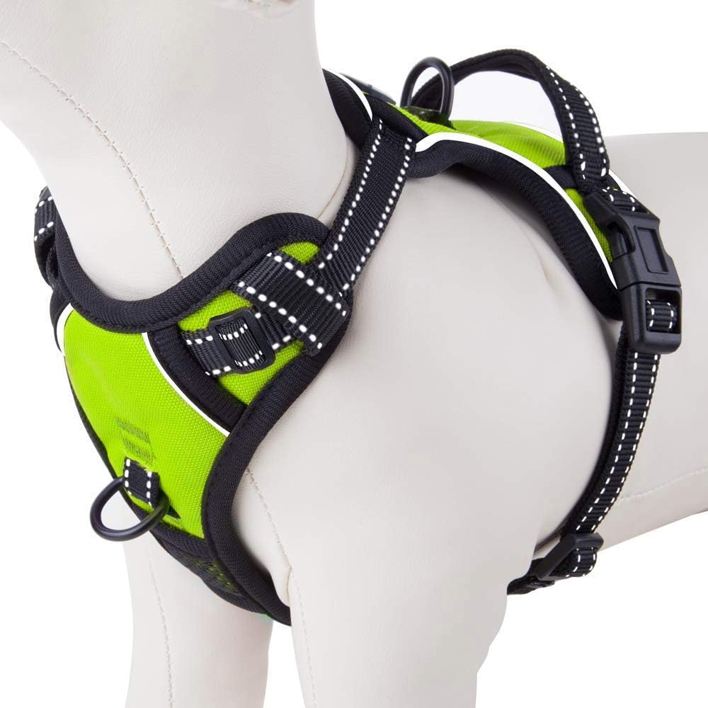 PHOEPET No Pull Dog Harnesses for Small Puppies Reflective Adjustable Front Clip Vest with 2 Metal Leash Attachment Hooks Soft Handle(XS, Green)