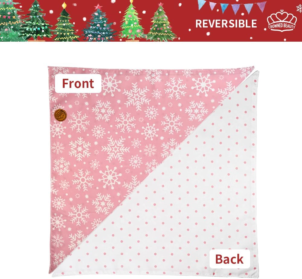 CROWNED BEAUTY Christmas Dog Bandanas Reversible Large 2 Pack, Winter Whimsy Set, Adjustable Triangle Scarves for Medium Large Extra Large Dogs Girl Boy Pets DB80-L