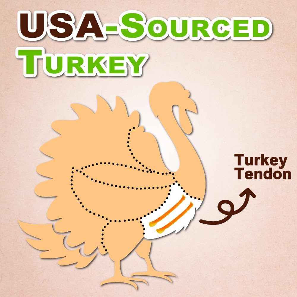 AFreschi Turkey Tendons for Dogs, USA-Sourced, Healthy Dog Treats, Rawhide-Free Puppy Chews, Long Lasting, All Natural, Hypoallergenic Dog Treats for Small Breeds, 4 Count Pack Rope (S)