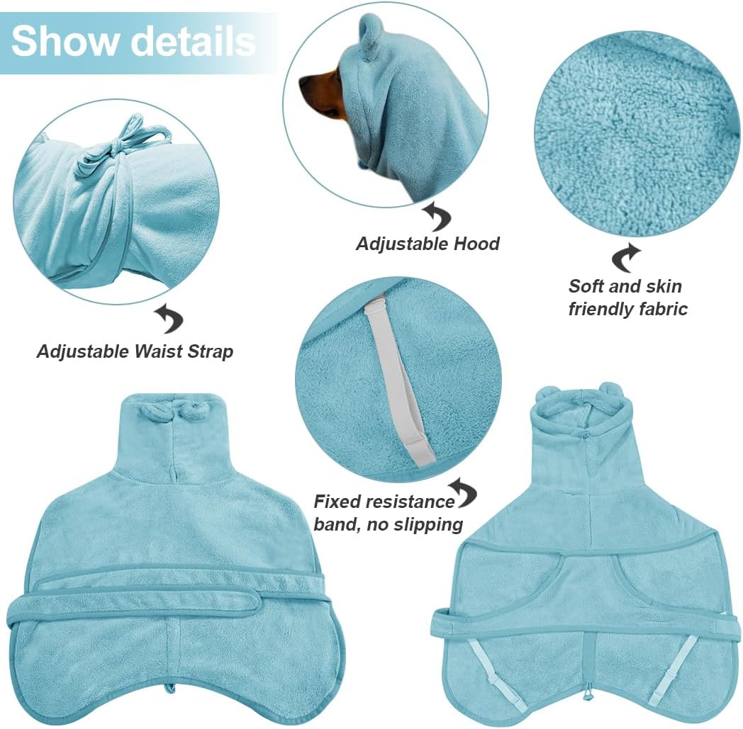 Medium to Large Size Dog Bathrobe, Quick Drying Super Absorbent Used for After Bathing, Warm Dog Towels, Adjustable Hoodies and Belts for Pet Dogs Bath Clothes Products (Blue, 4XL)