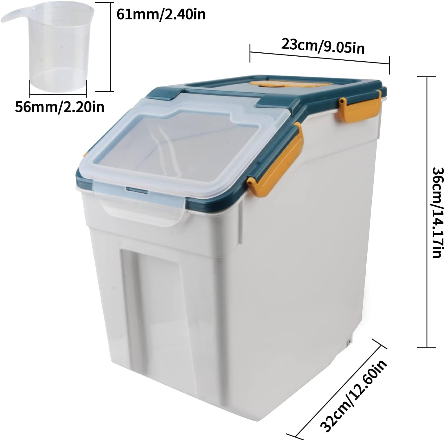 AnRui Dog Food Storage Container with Scoop, Large Airtight Plastic Pet Dog Cat Dry Food Bin, Cereal Grain Organizer Box for Rice, Flour, Snack, Baking Supplies, Kitchen Pantry, Blue