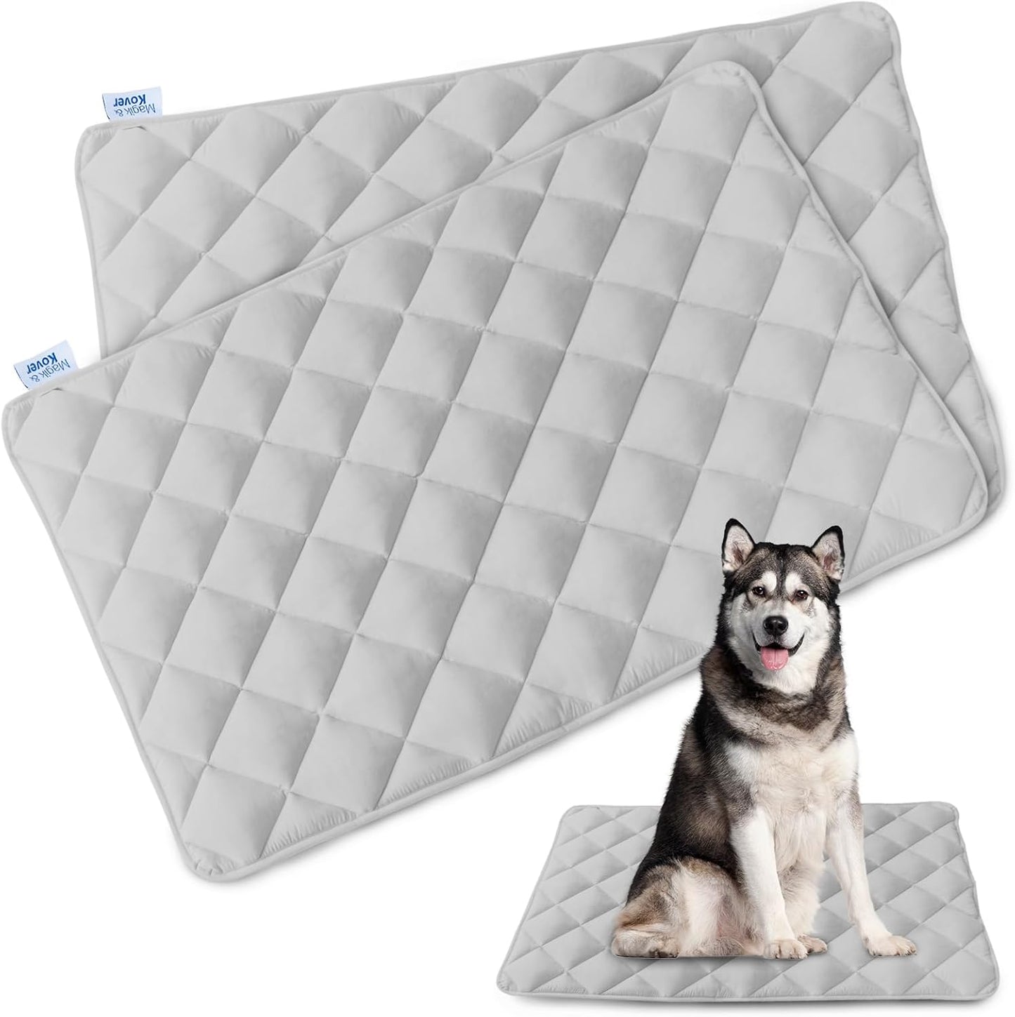 Magik & Kover Dog Crate Pad 2 Pack (36" x 23"), Soft Dog Crate Mat with Anti-Slip Bottom, Machine Washable Kennel Pad, Fits 36 Inch, Grey