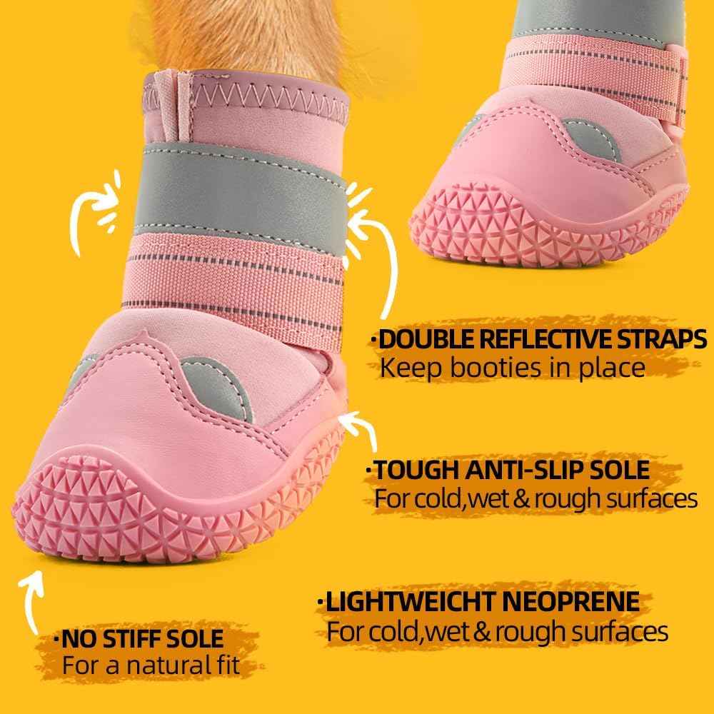 Dog Shoes for Large Dogs, Medium Dog Boots & Paw Protectors for Hardwood Floors, Outdoor Dog Booties for Hot Pavement Winter Snow Hiking, Waterproof Dog Shoes with Reflective Strips Size 6