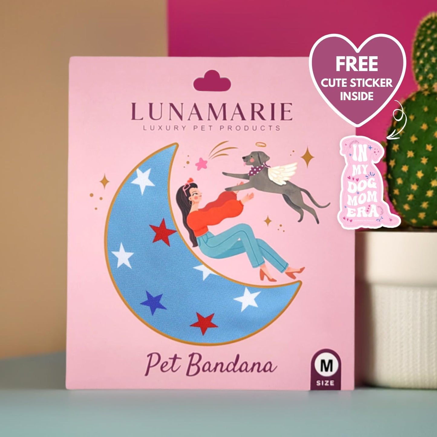 LunaMarie - Luxury Pet Birthday Bandanas -Premium & Silky Poly Fabric | 100% Handmade | Custom Shape Dual Layered (Liberty, Medium)