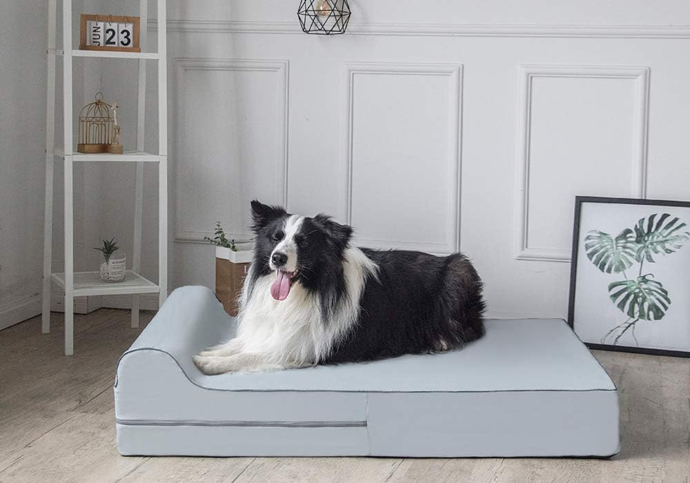 KOPEKS Orthopedic Memory Foam Dog Bed 7" Inch Thick Extra Large Dog Bed With Pillow Grey 50"x34"x10" Includes Waterproof Liner and Durable Removable Cover With Smart Design