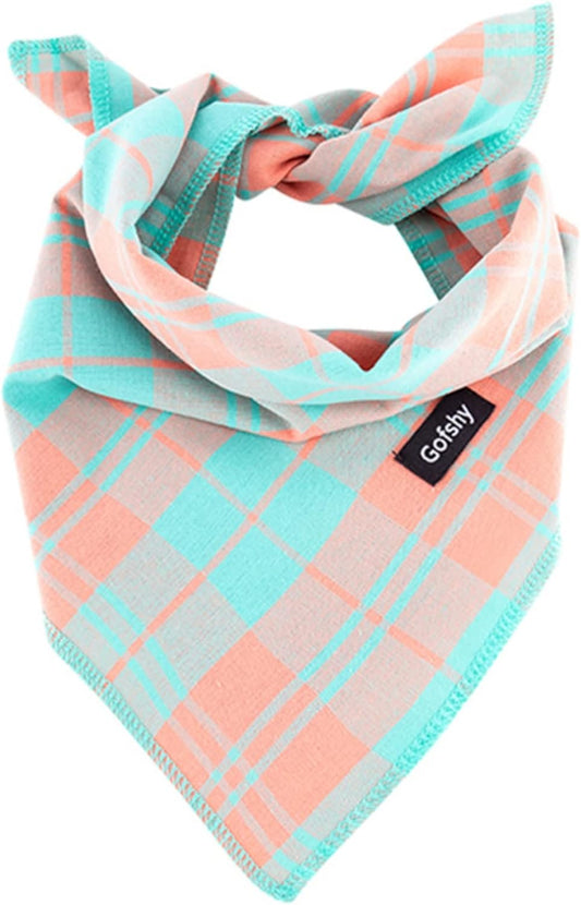 Spring Dog Bandana Large-Dog Scarf Vibrant Color Orange Green Plaid Printing Adjustable Bib Handkerchief Accessories for Medium Large Dogs (L)