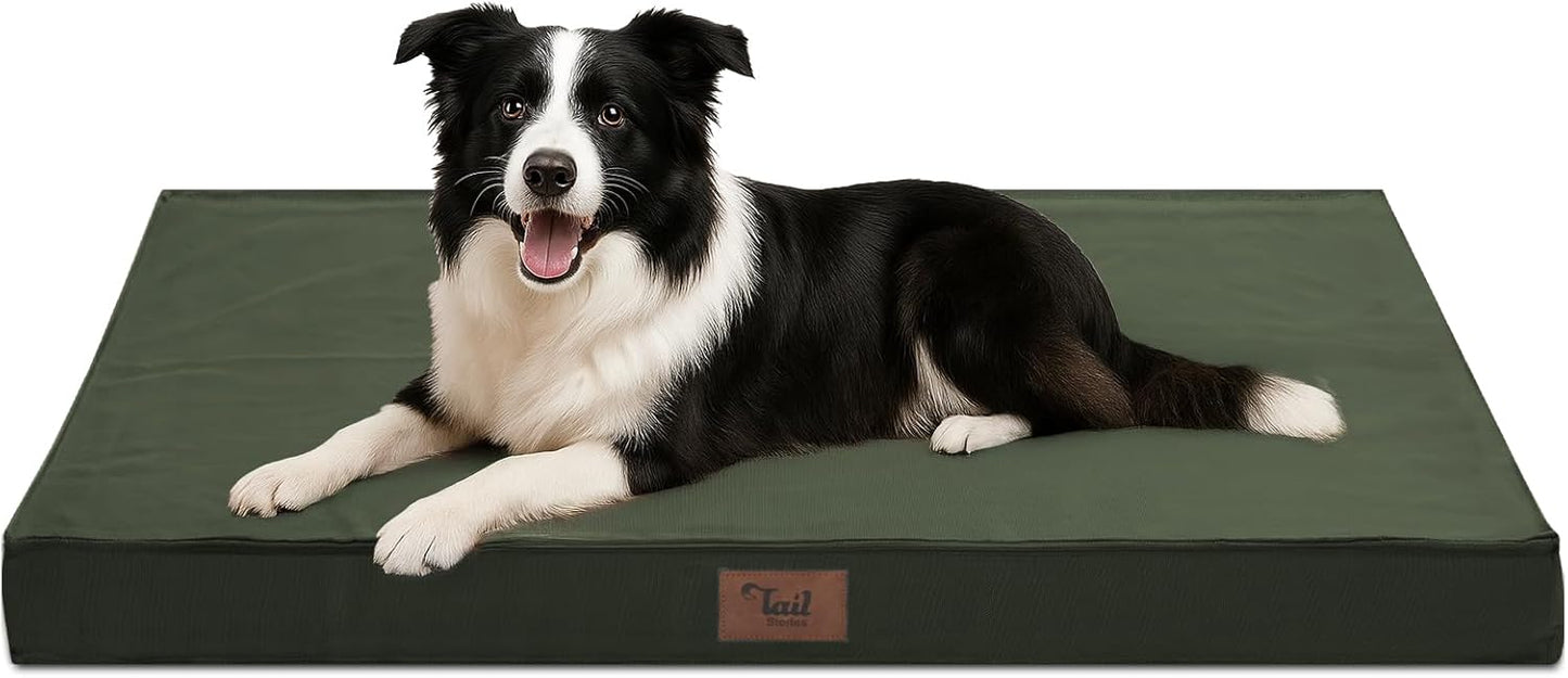 Outdoor Dog Bed for Medium Dogs, Waterproof Dog Crate Bed for Puppy Beds, Orthopedic Egg Crate Foam Pet Bed with Washable and Removable Oxford Cover, Dark Green