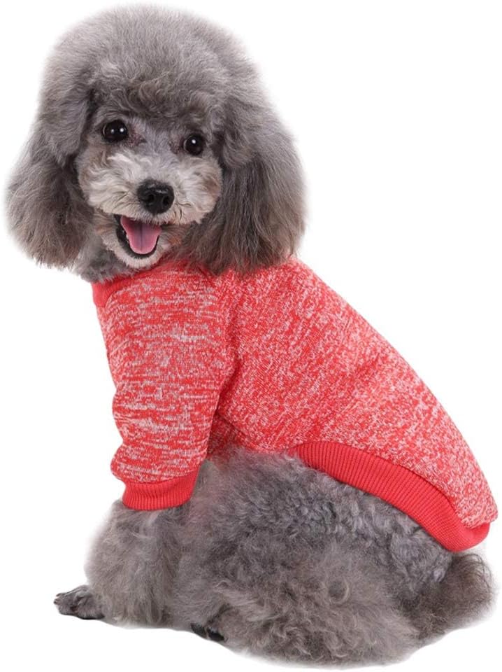 Jecikelon Dog Clothes Dogs Sweater Soft Puppies Clothing Winter Puppy Sweaters Warm Outfit for Dogs Small XXS XS Cat Apparel (Red, L)