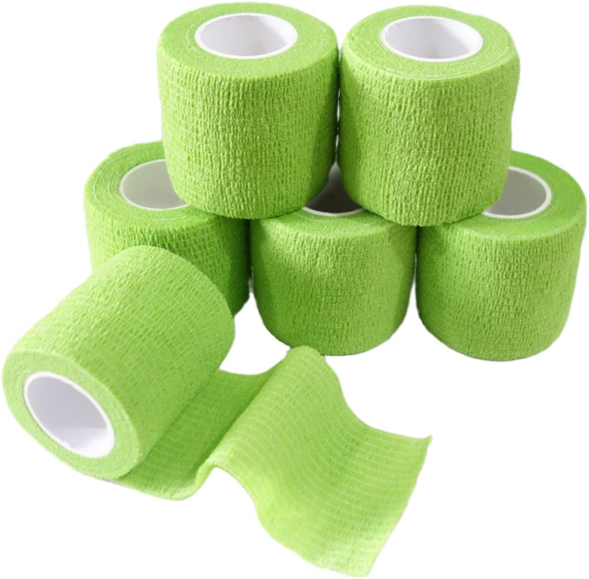 6 Pack 2" x 5 Yards Self Adhesive Bandage Wrap Breathable Cohesive Vet Wrap for Pets, Elastic Self-Adherent Tape for Sports, Wrist, Ankle (Green)