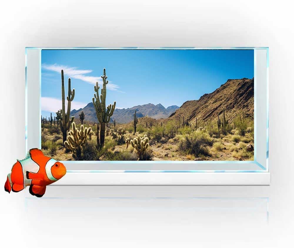 Reptile Habitat Background, Retro Desert Oasis Cactus Terrarium Background 72X24 in Background with 8 EVA Double-Sided Tape