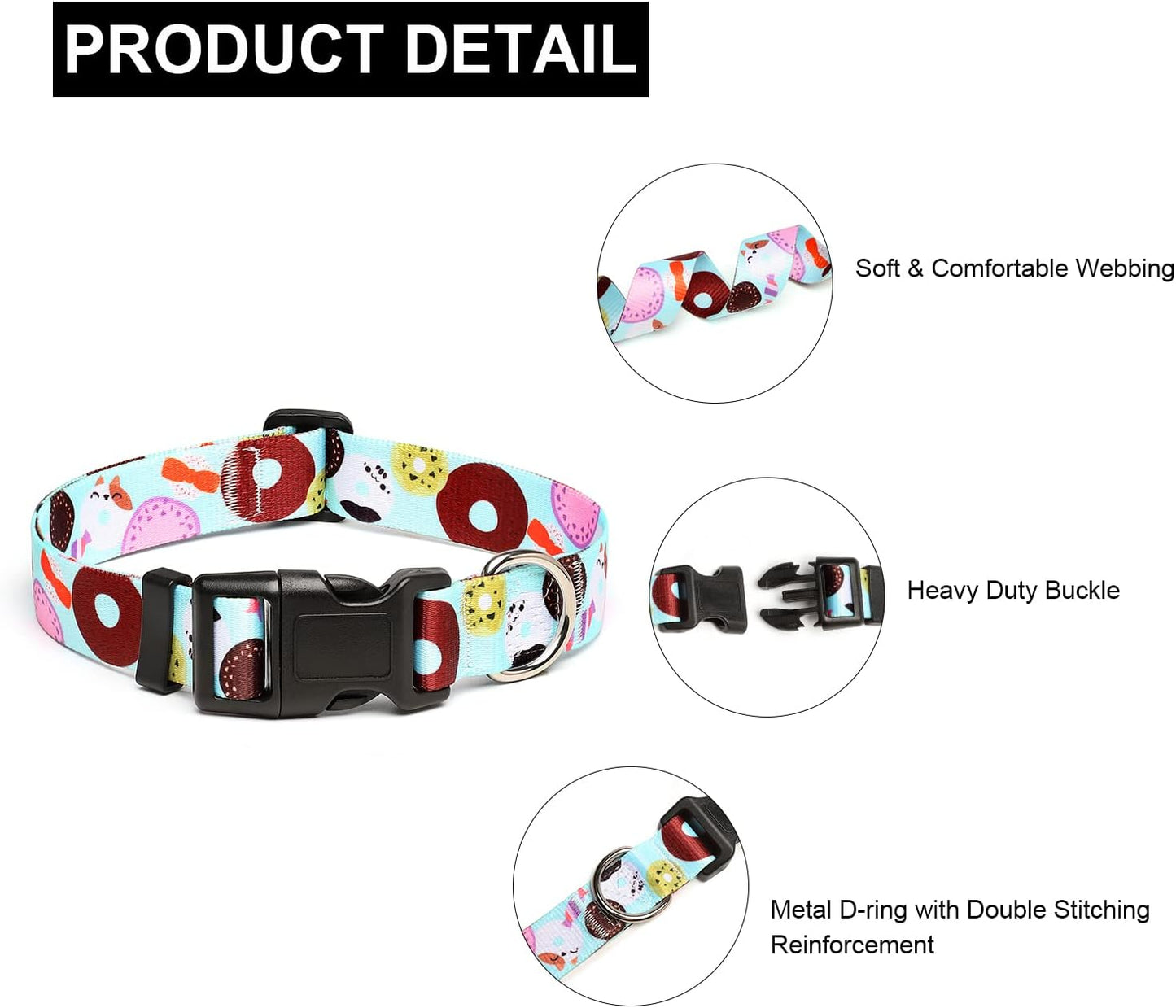 Mercano Adjustable Dog Collar - Special Design Patterns, Soft Nylon Comfortable Durable Pet Collar for Small Medium Large Dogs (S, Blue Cookie)