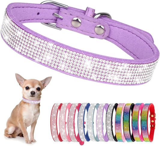 Rhinestone Dog Collar for Small Dogs, Bling Diamond Fancy Crystal Glitter Pretty Jewel Pet Puppy Collars for XXS XS Small Medium Large Breed Girl Dogs Female Cats Kitten, Purple XXSmall