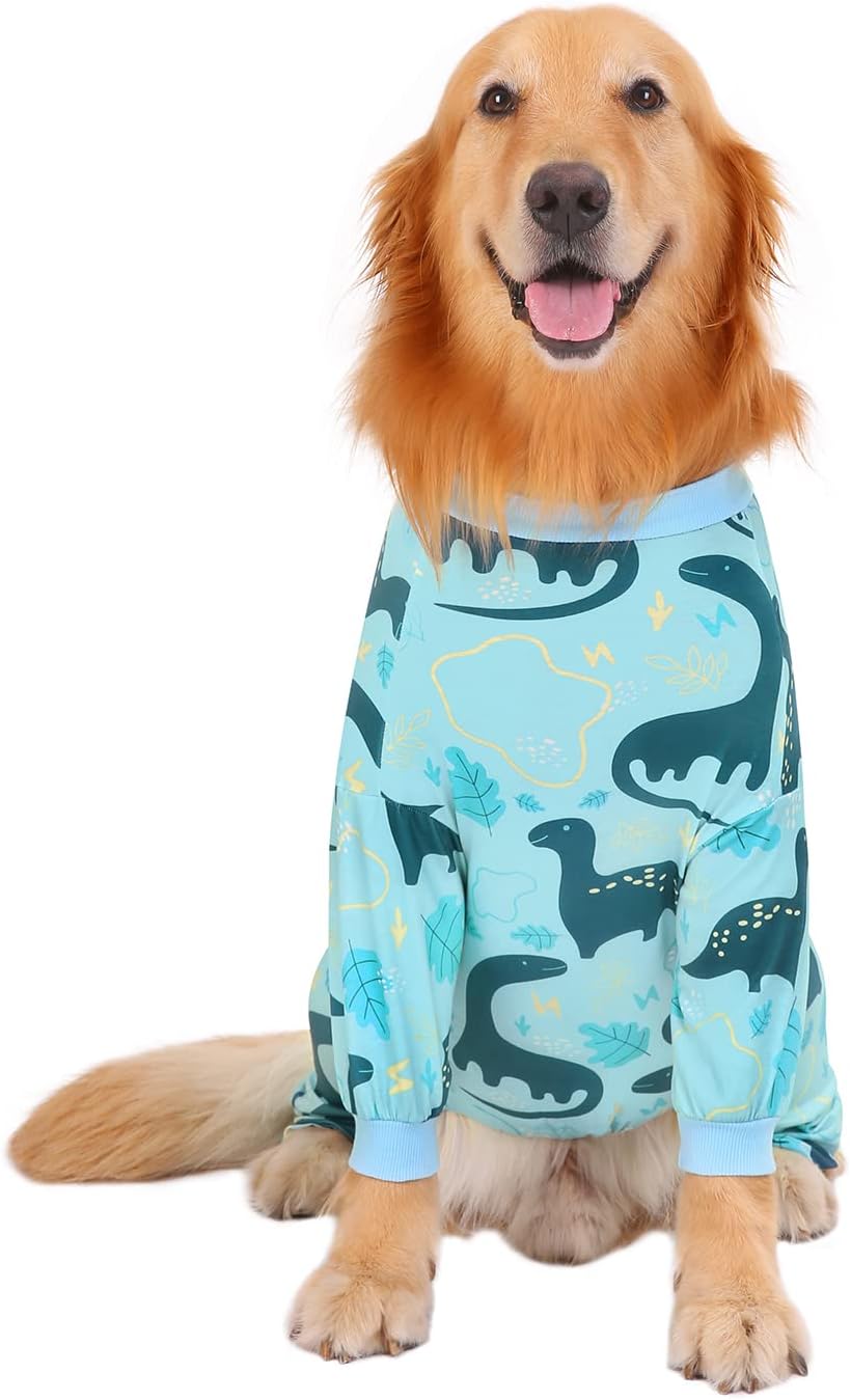HDE Dog Pajamas One Piece Jammies Jumpsuit Pet Clothes Outfit Stretchy Lightweight Comfy Shirt Pjs for M-3XL Dogs Dinosaurs - XXL