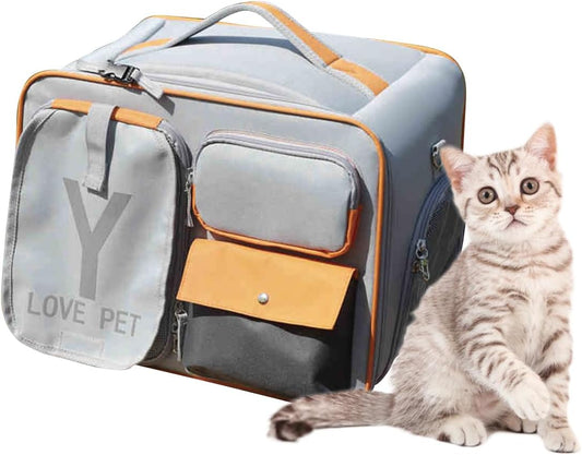 Dog Backpack, Pet Backpack with Upgrade Waist Cushion Design to Better Fit The Waist, Ventilated Soft Cat Backpack for Travel, Hiking, Camping(Gray)