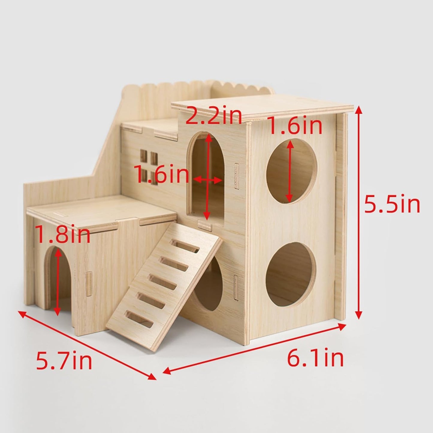 Multi-Chamber Hamster Hideout & House, Natural Wood Small Animal Cage Accessories for Dwarf Hamsters, Gerbils and Mice – Ventilated Design with Structure