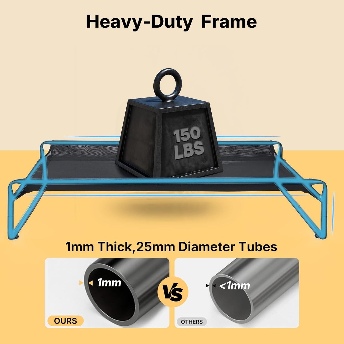 Veehoo Original Outdoor Elevated Dog Bed, Cooling Raised Dog Cot for Large Dogs, Portable Standing Pet Hammock Platform with Washable Breathable Mesh, No-Slip Feet, X-Large, Black Silver, CWC2201