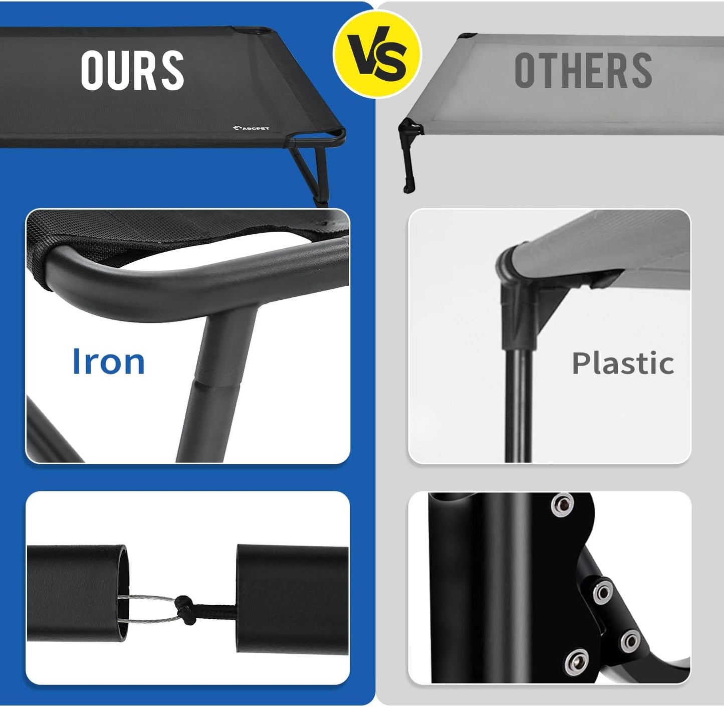 Elevated Dog Bed, Outdoor Dog Bed Large Raised Cooling Pet Beds Cots Waterproof Stable and Easy Assembly, Teslin Fabric with 1.2mm Thick Iron Frame, Breathable, Ultra-Sturdy，Grey, 42”*28“*8”