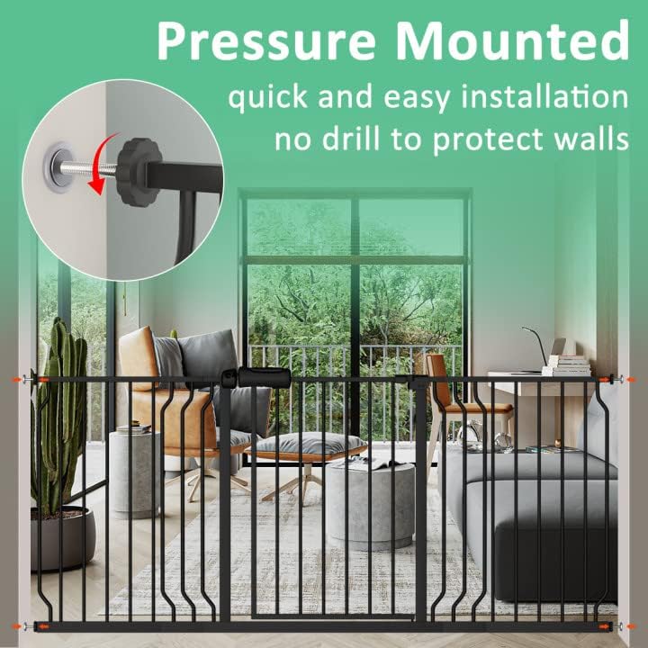 ALLAIBB Extra Wide Pressure Mounted Baby Gate Walk Through Child Kids Safety Toddler Tension Black Long Large Pet Dog Gates with Extension for doorways Kitchen (62.20-71.26"/158-181cm, Black)